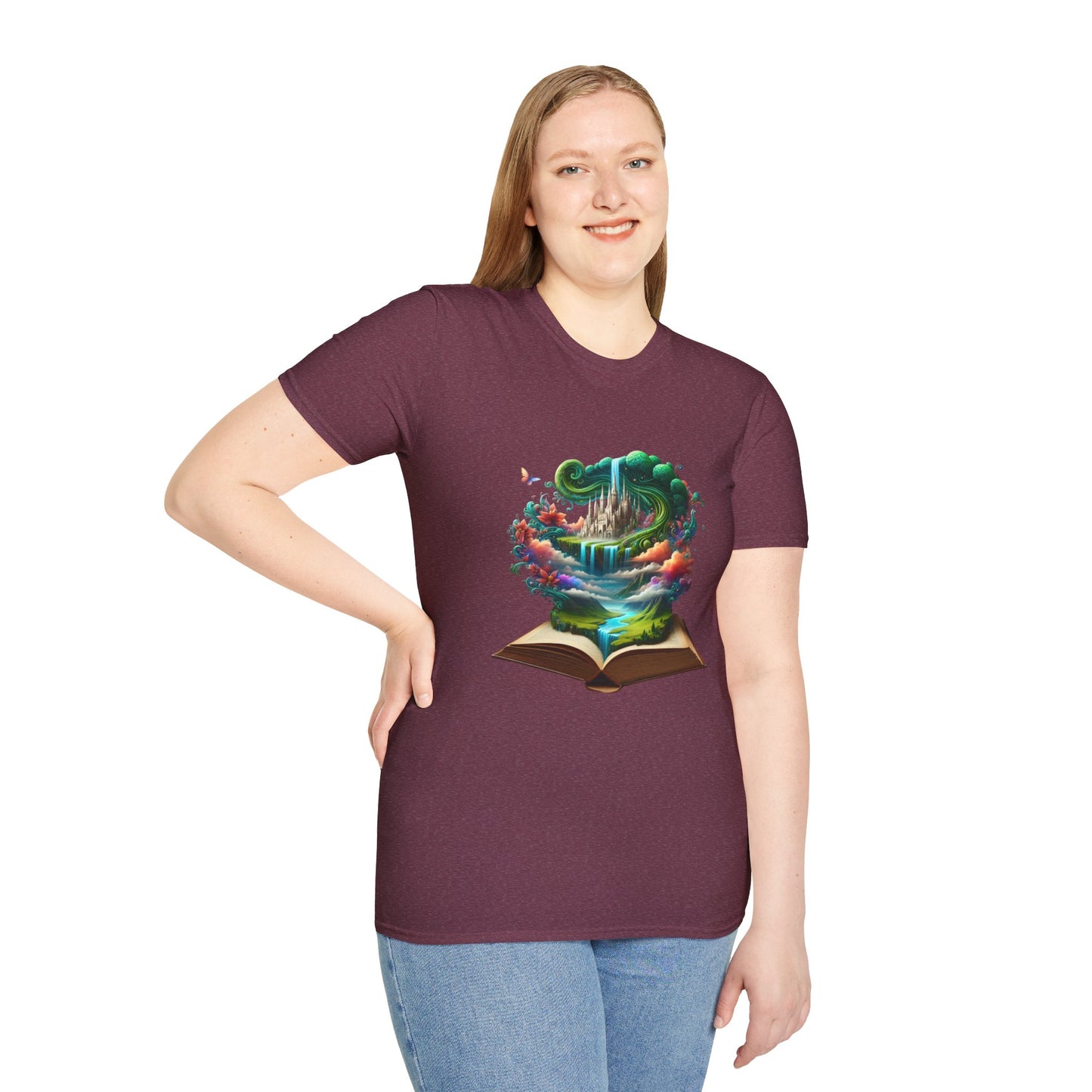 Fantasy-Inspired Unisex Softstyle T-Shirt with Whimsical Book Design
