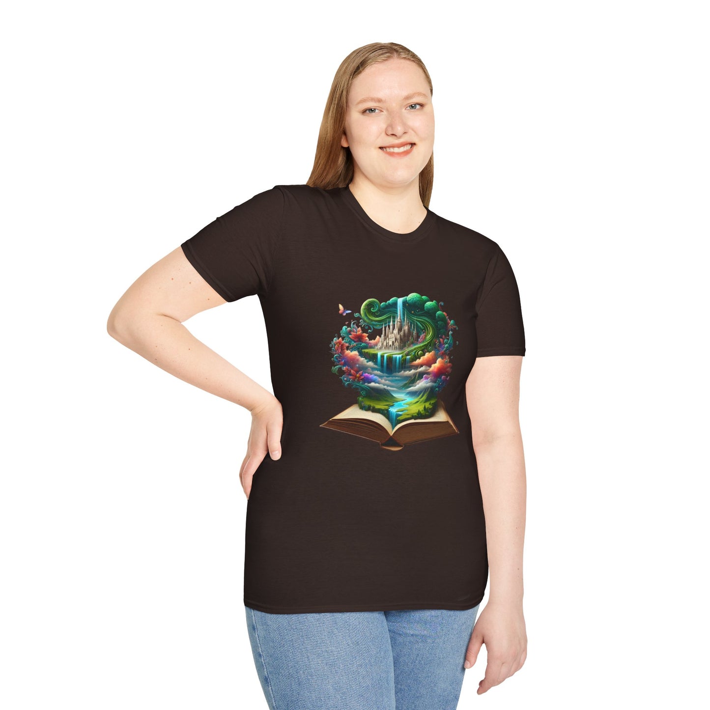 Fantasy-Inspired Unisex Softstyle T-Shirt with Whimsical Book Design