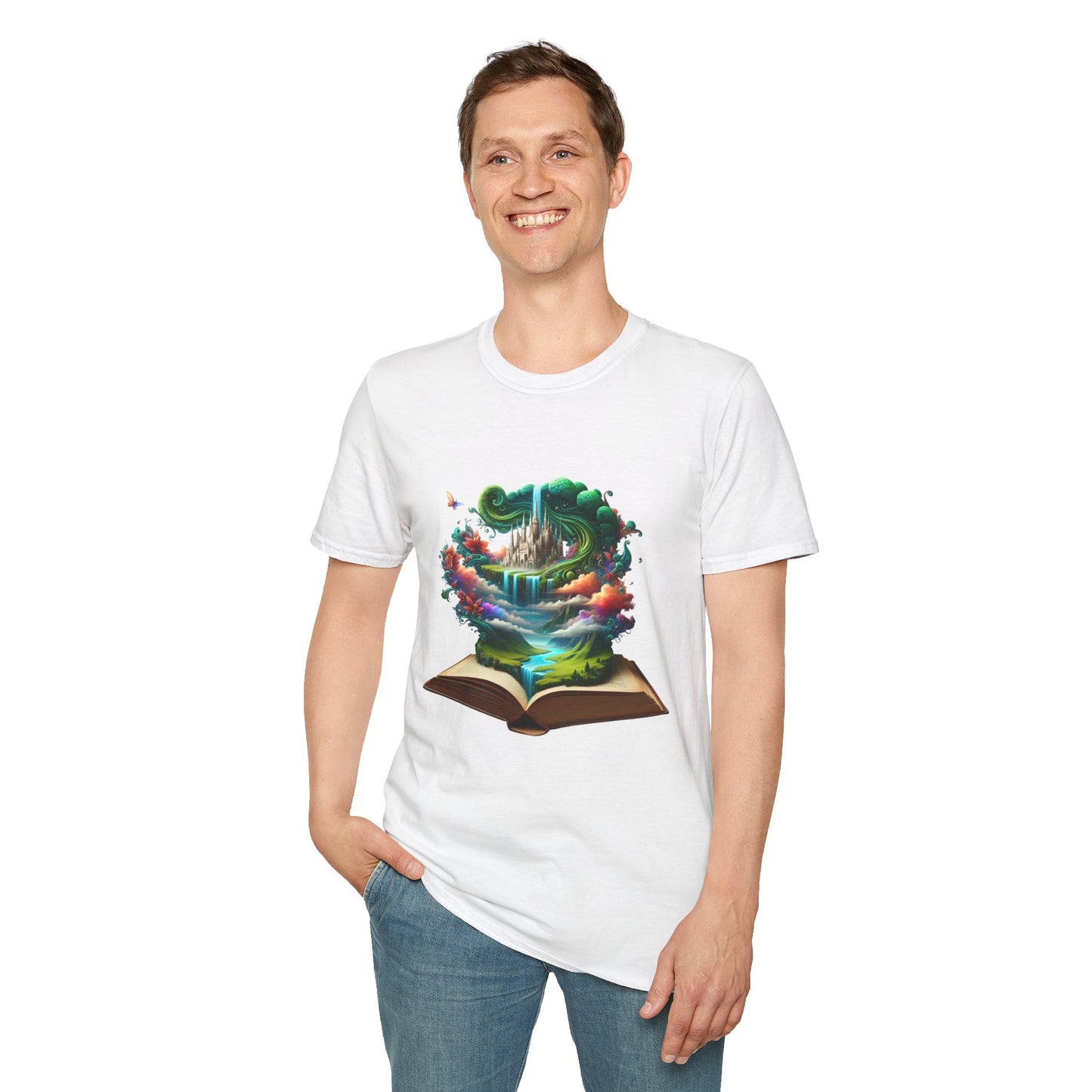 Fantasy-Inspired Unisex Softstyle T-Shirt with Whimsical Book Design