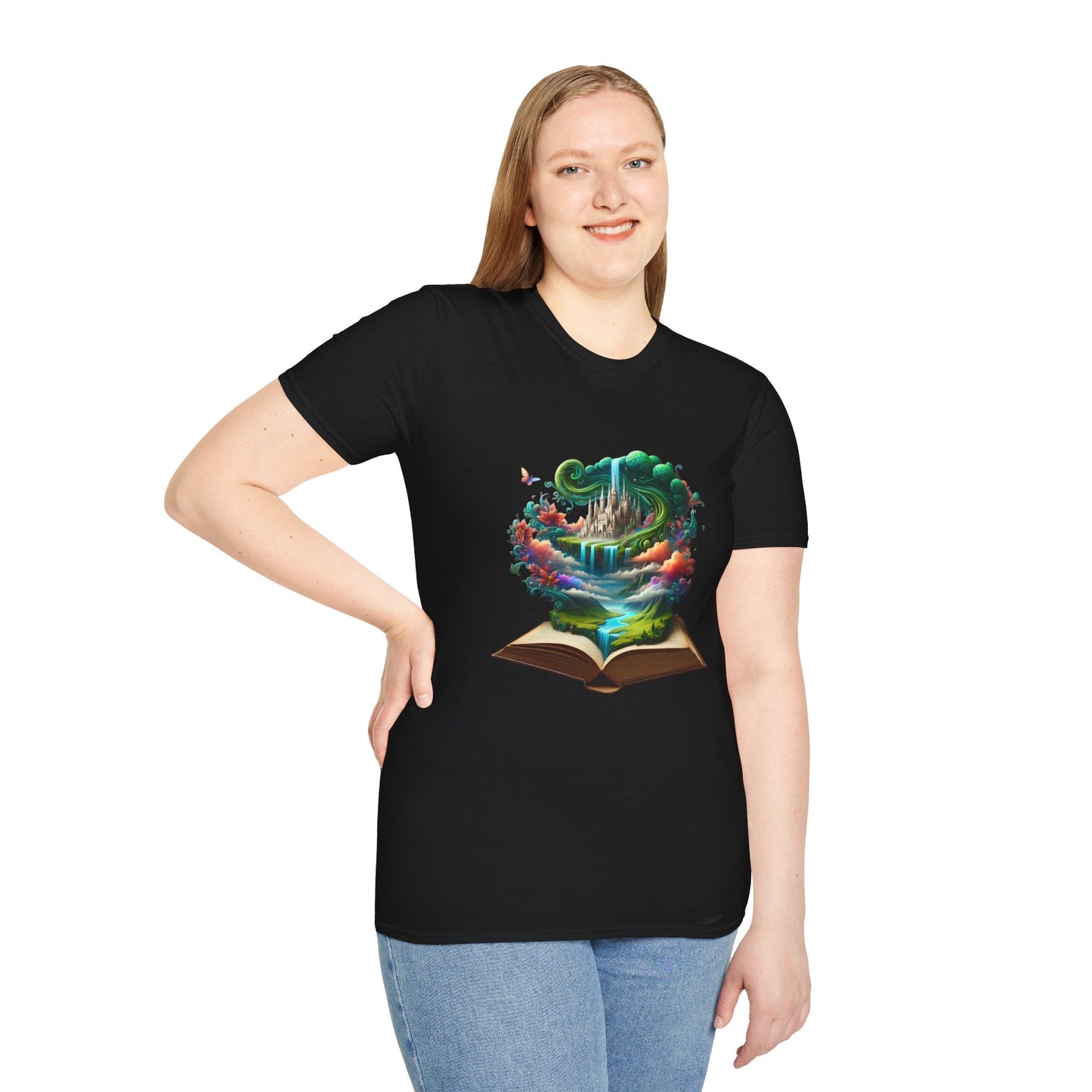 Fantasy-Inspired Unisex Softstyle T-Shirt with Whimsical Book Design