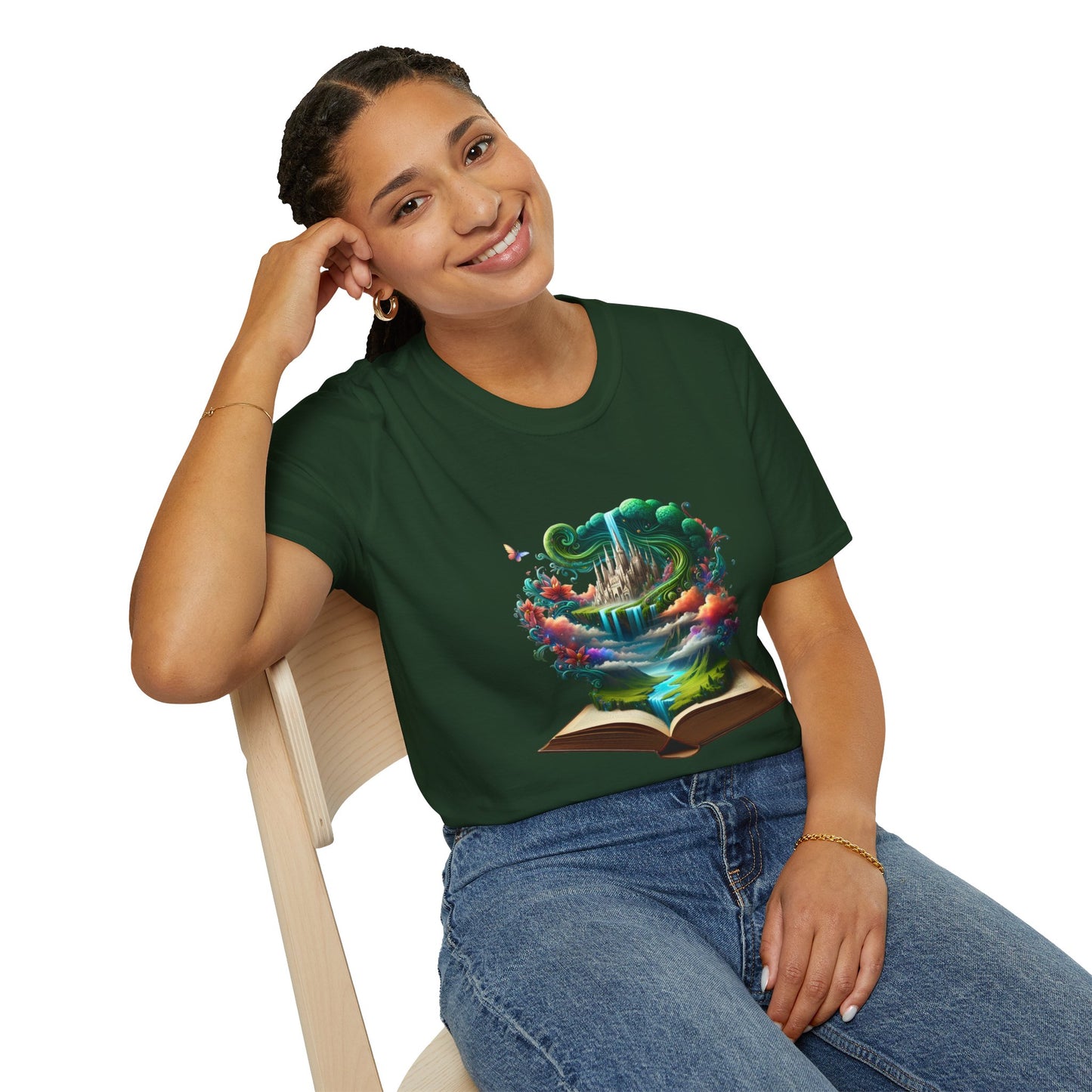 Fantasy-Inspired Unisex Softstyle T-Shirt with Whimsical Book Design