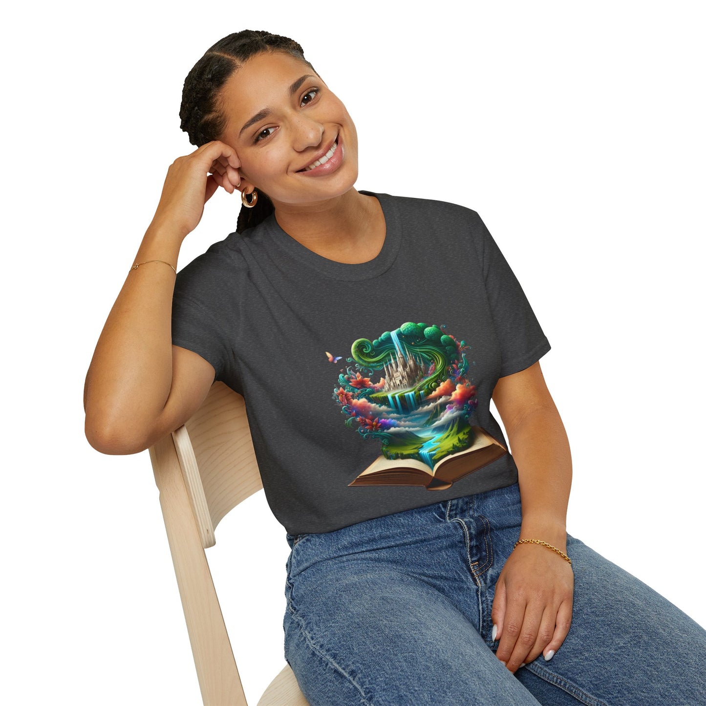 Fantasy-Inspired Unisex Softstyle T-Shirt with Whimsical Book Design