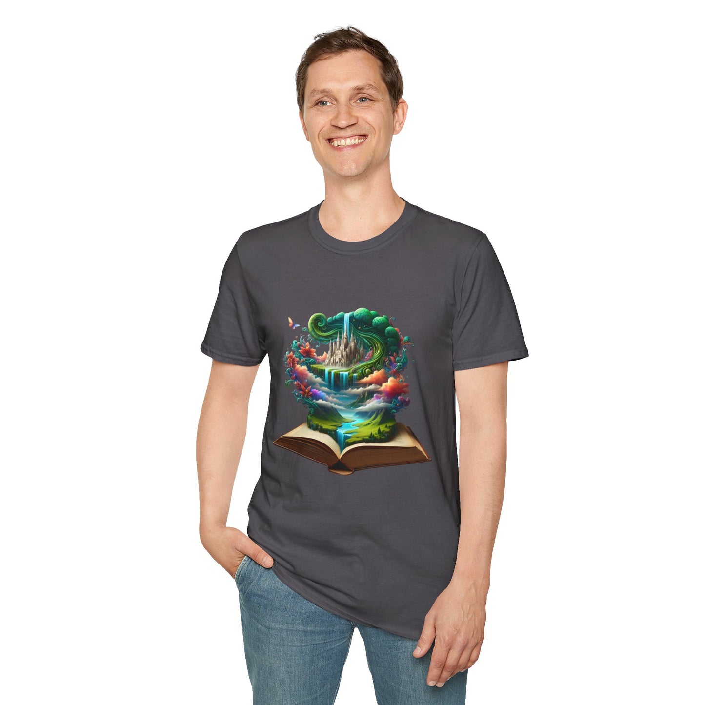 Fantasy-Inspired Unisex Softstyle T-Shirt with Whimsical Book Design