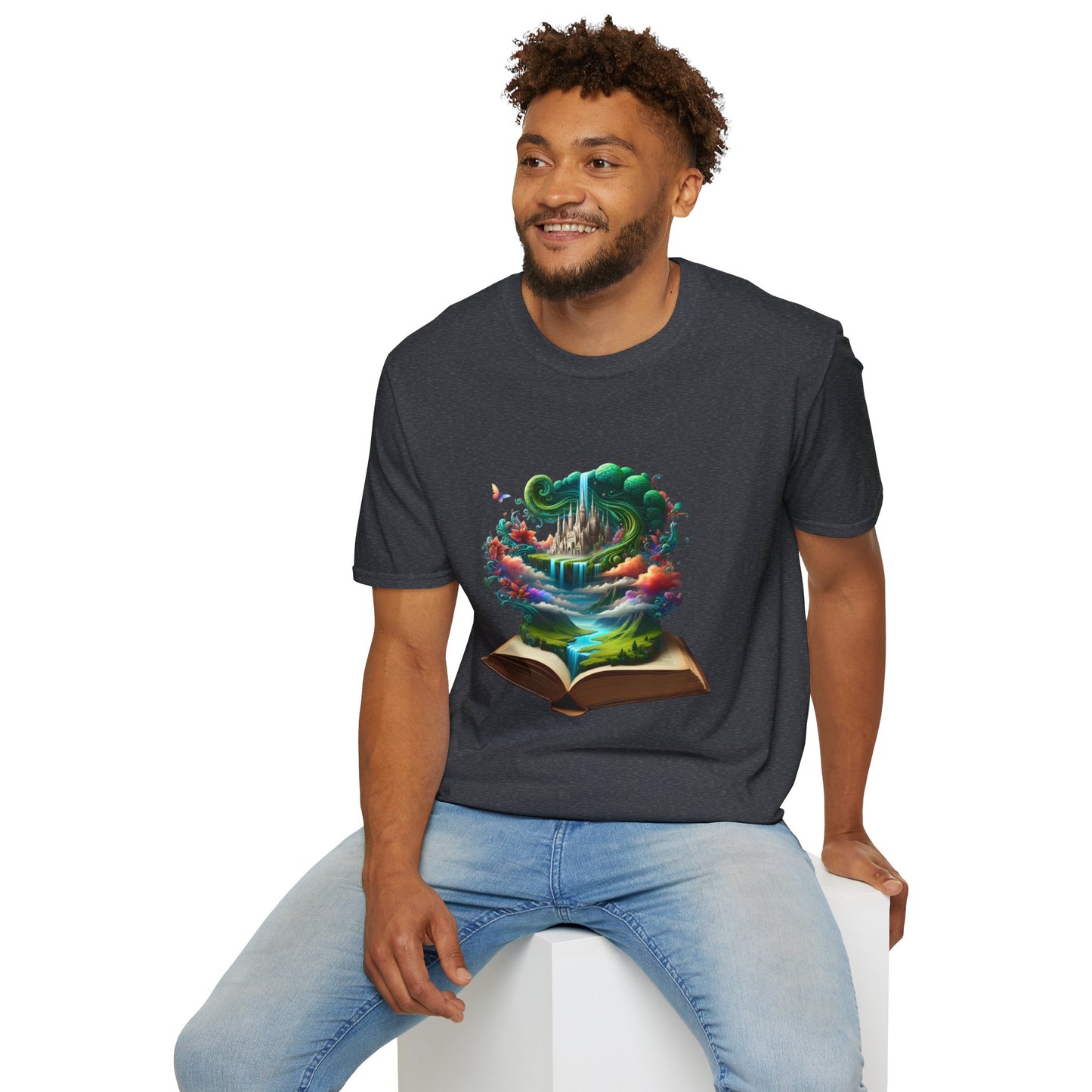 Fantasy-Inspired Unisex Softstyle T-Shirt with Whimsical Book Design