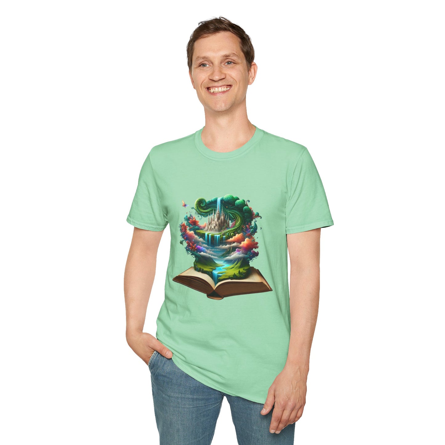 Fantasy-Inspired Unisex Softstyle T-Shirt with Whimsical Book Design
