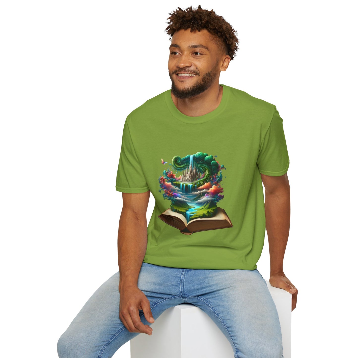 Fantasy-Inspired Unisex Softstyle T-Shirt with Whimsical Book Design