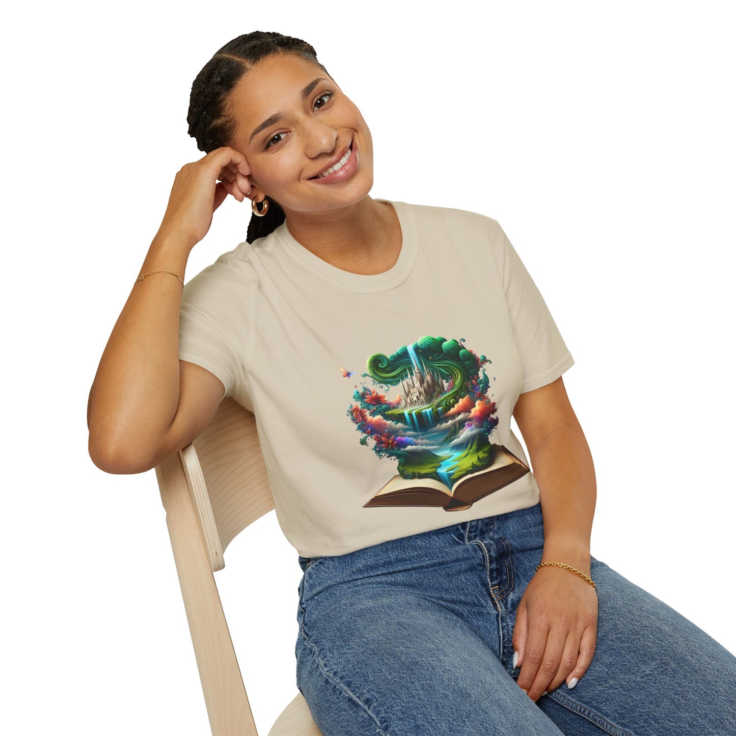 Fantasy-Inspired Unisex Softstyle T-Shirt with Whimsical Book Design