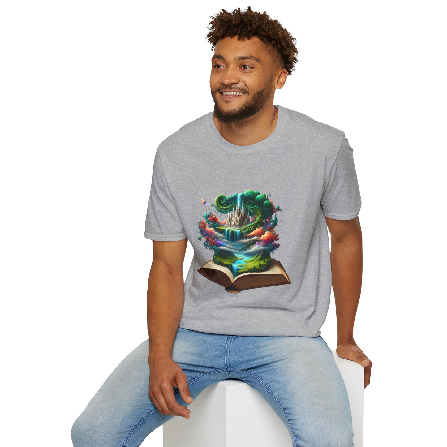 Fantasy-Inspired Unisex Softstyle T-Shirt with Whimsical Book Design