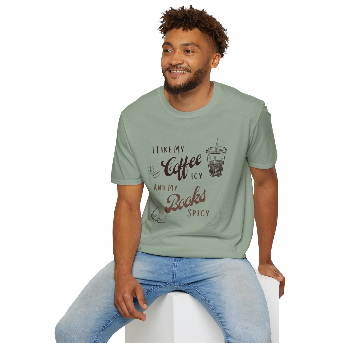 Funny Coffee and Books Unisex Softstyle T-Shirt