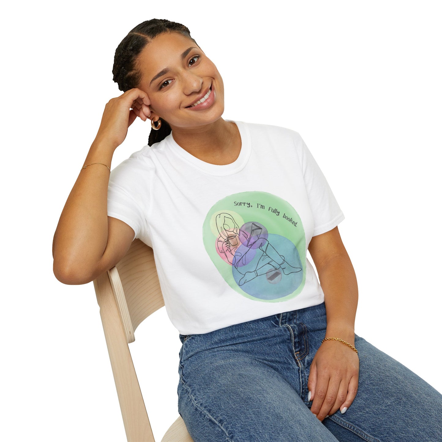 'Sorry, I'm Fully Booked' Graphic Tee - Cozy Unisex Softstyle T-Shirt - Perfect Gift for Book Lover