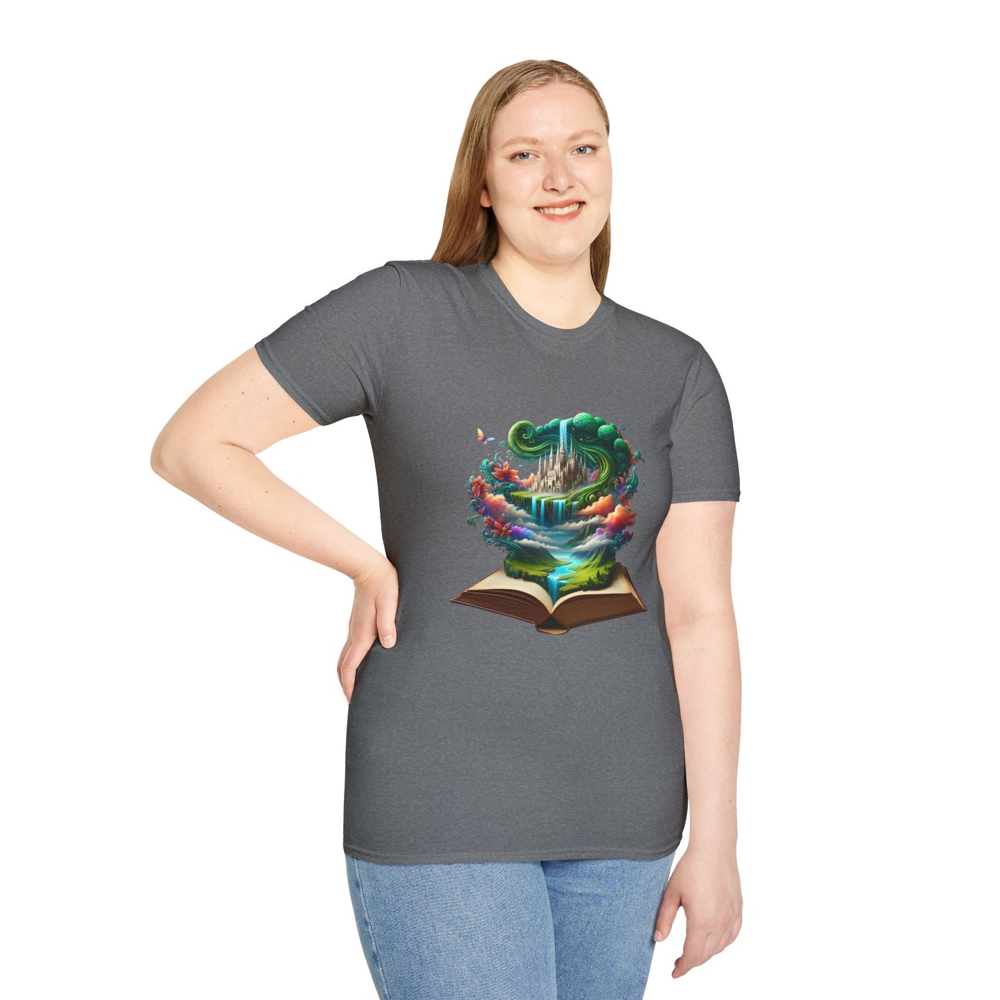 Fantasy-Inspired Unisex Softstyle T-Shirt with Whimsical Book Design