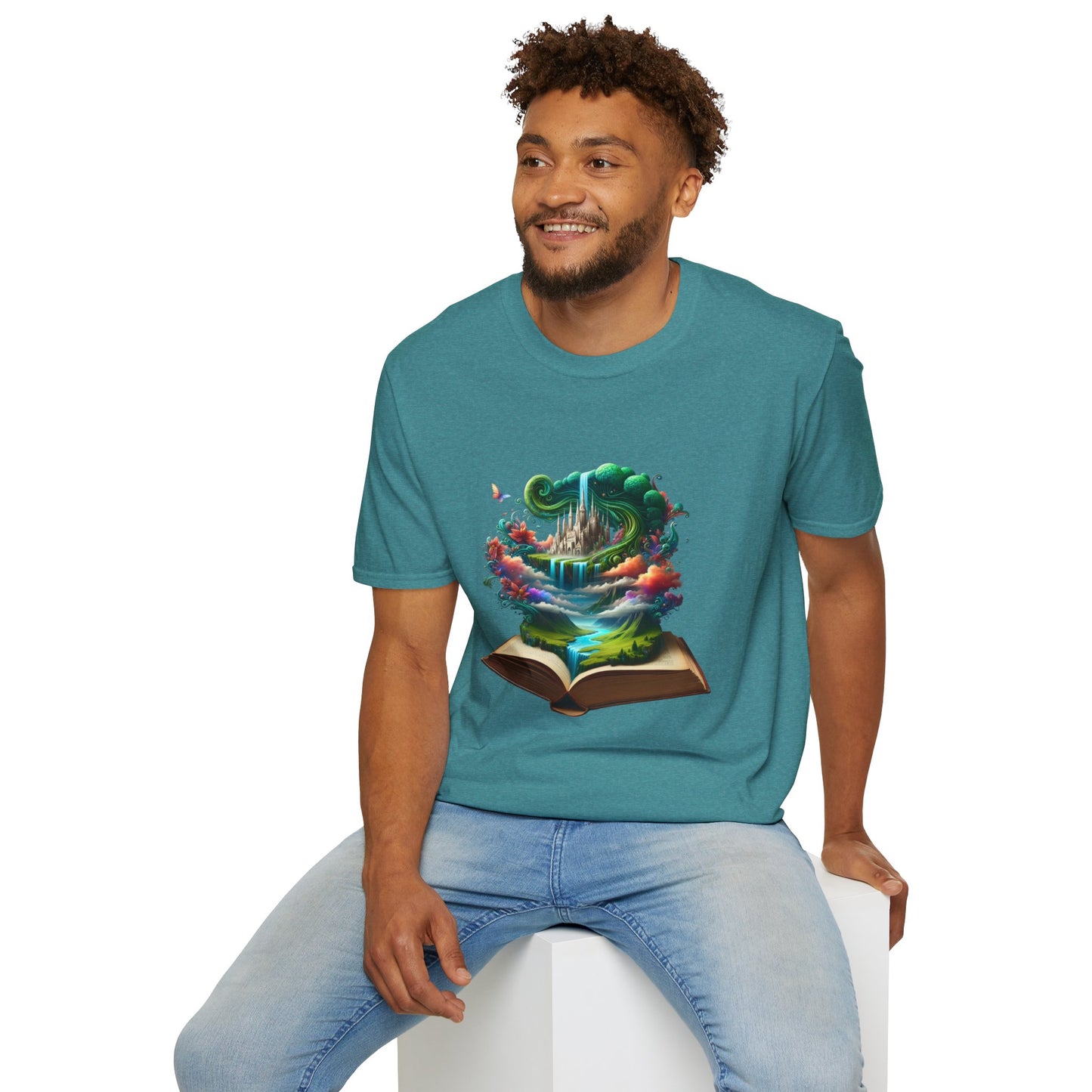 Fantasy-Inspired Unisex Softstyle T-Shirt with Whimsical Book Design