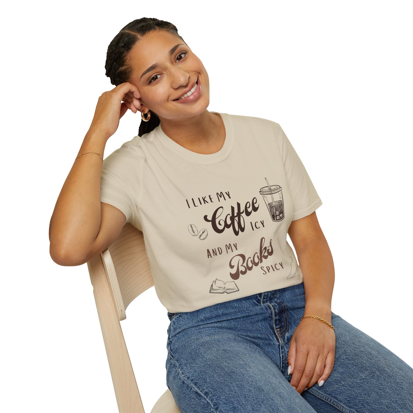 Funny Coffee and Books Unisex Softstyle T-Shirt
